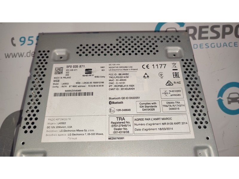 SISTEMA AUDIO / RADIO CD 5F0035871  - imagen 3